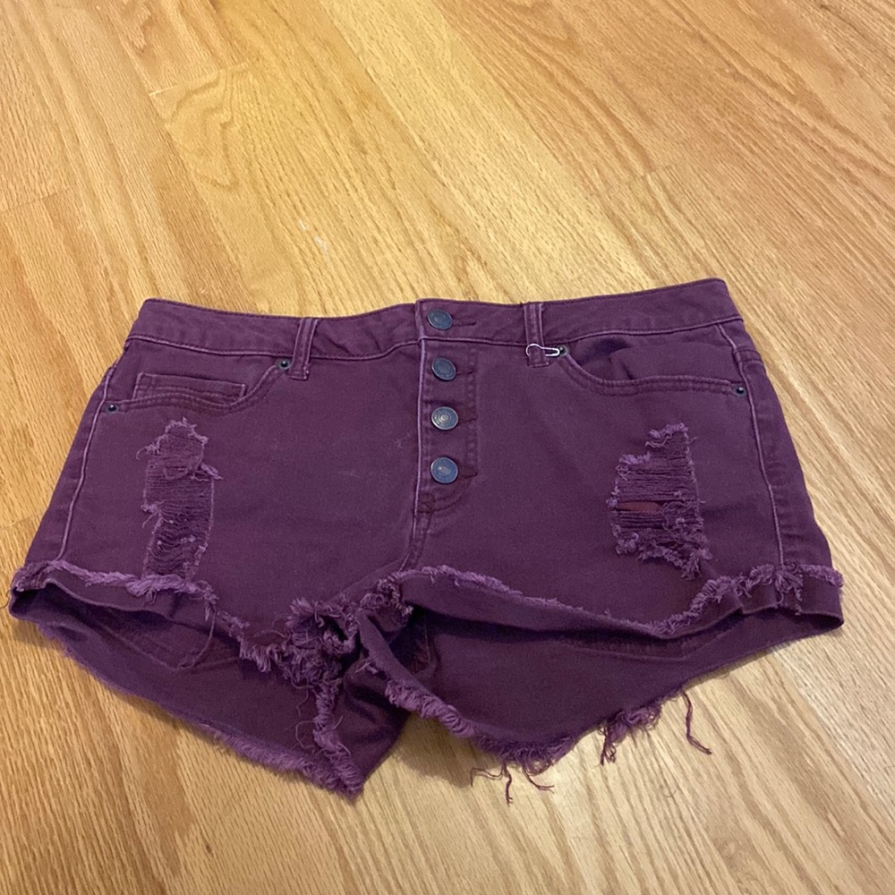 Burgundy ripped Jean shorts